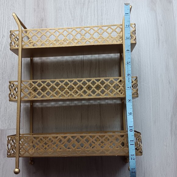 Gold-toned Metal Three Tiered Decorative Organization Tray 13" Tall - Picture 4 of 10